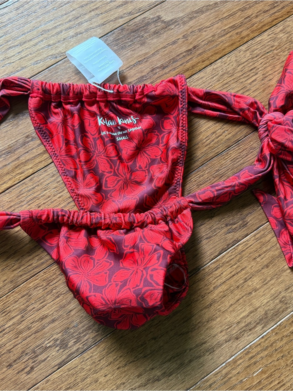 Kulani Kinis Soft Tie Ruched Thong Bikini Bottom - Picture 7 of 11